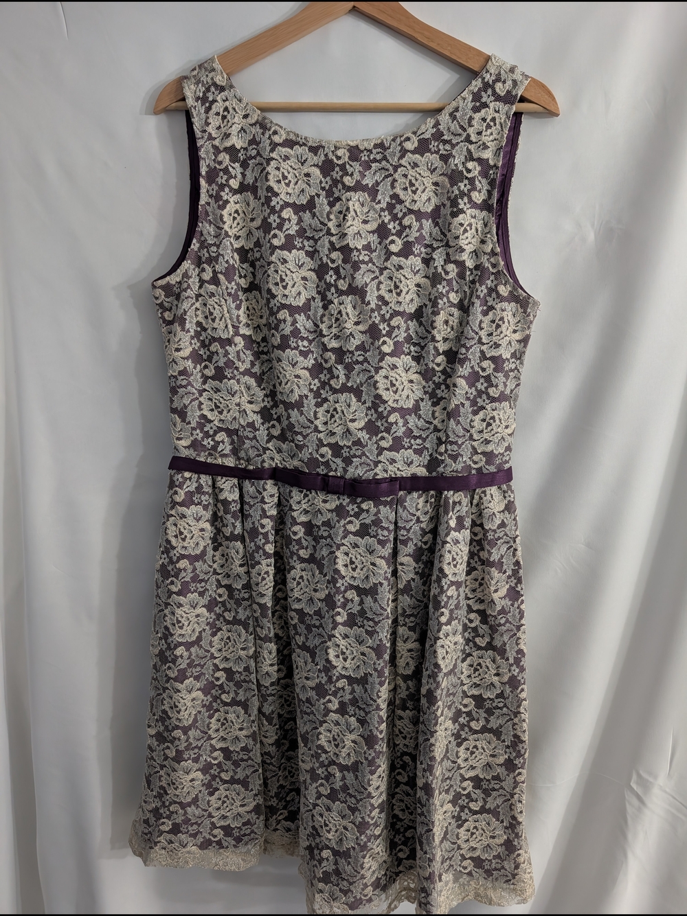 Gabby Skye Purple Dress with Cream Lace Overlay